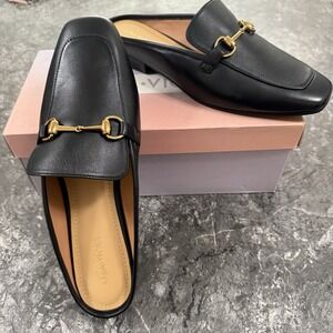 Black Leather Loafers with Gold Detail